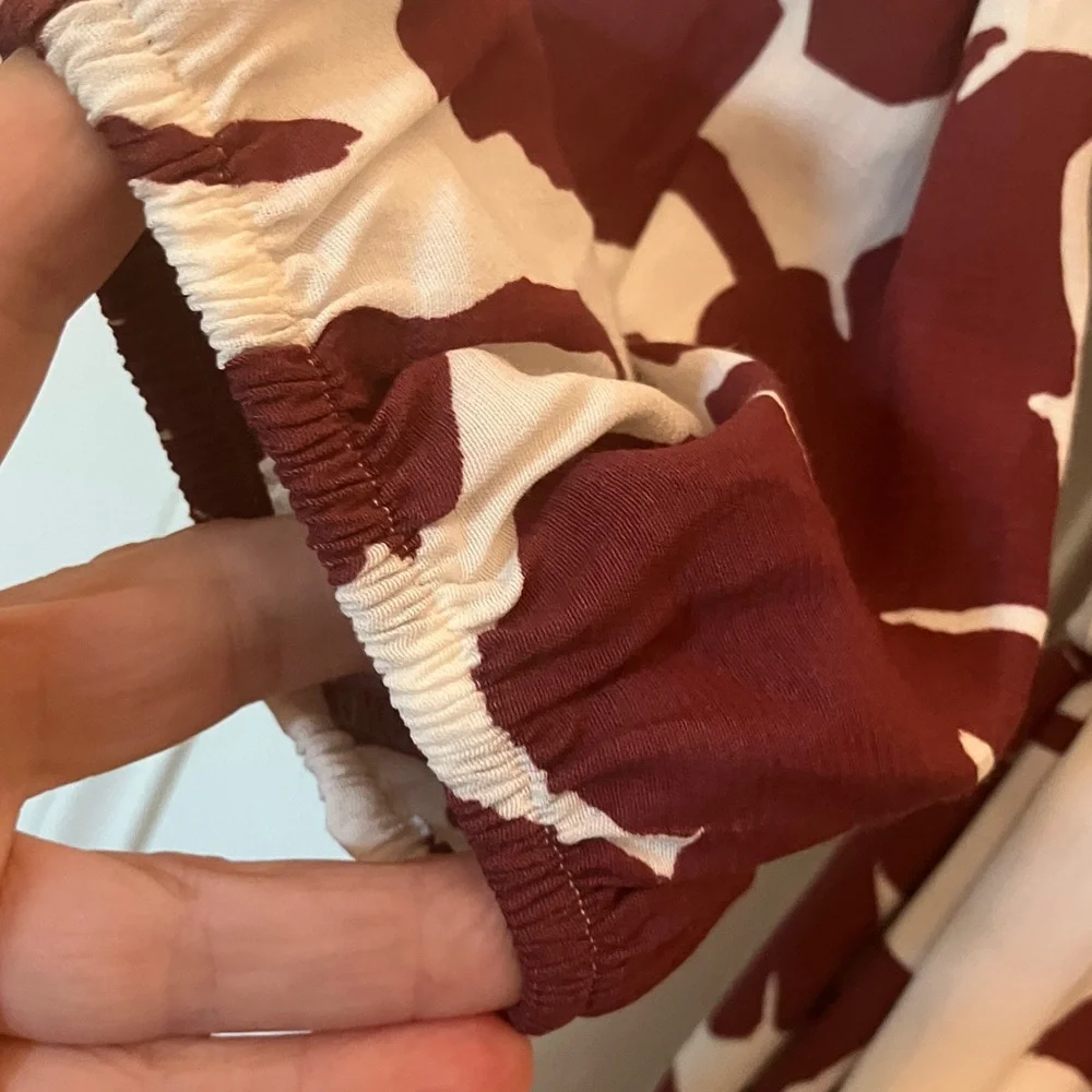Zara Maroon and White Leaf Print Dress- M - Picture 8 of 11